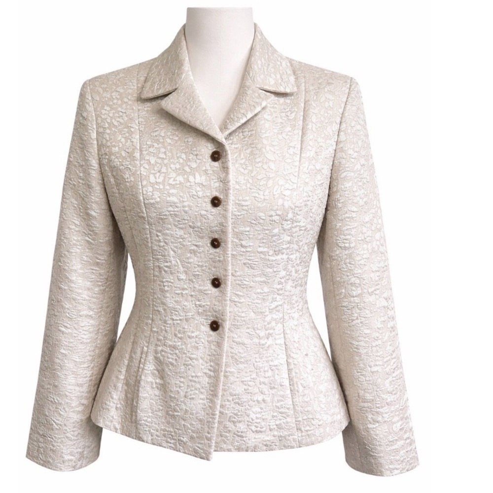 Jones New York Women's White Textured Jacket Lux Woven Fabric